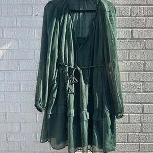 Abercrombie & Fitch Forest Green Tiered Long Sleeve Dress